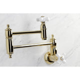 Restoration KS3102PX Two-Handle 1-Hole Wall Mount Pot Filler, Polished Brass