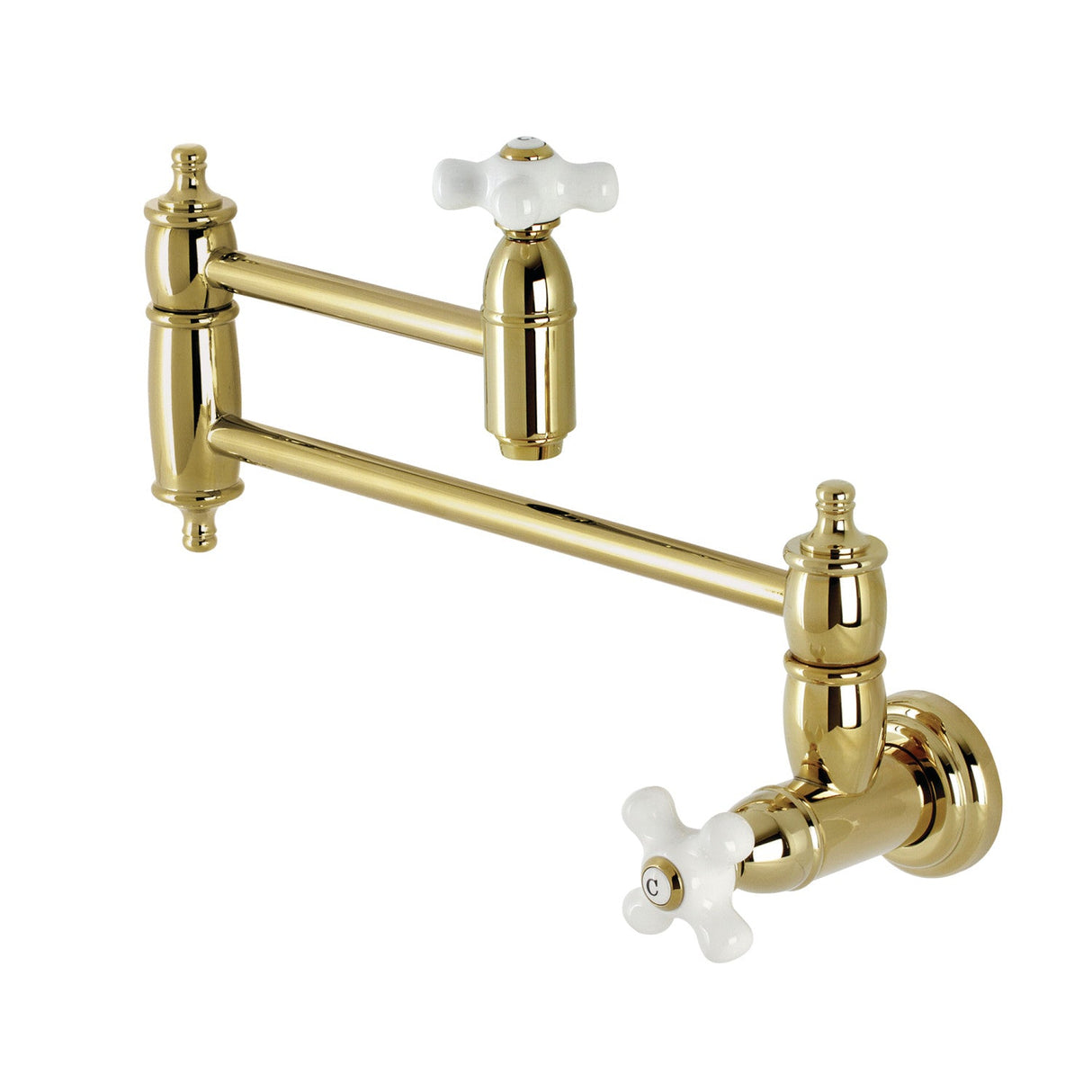 Restoration KS3102PX Two-Handle 1-Hole Wall Mount Pot Filler, Polished Brass