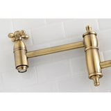 Restoration KS3103AX Two-Handle 1-Hole Wall Mount Pot Filler, Antique Brass