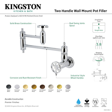 Belknap KS3103RX Two-Handle Wall Mount Pot Filler, Antique Brass