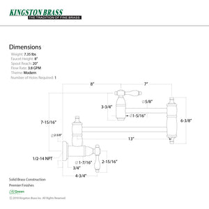 Tudor KS3103TAL Two-Handle 1-Hole Wall Mount Pot Filler, Antique Brass