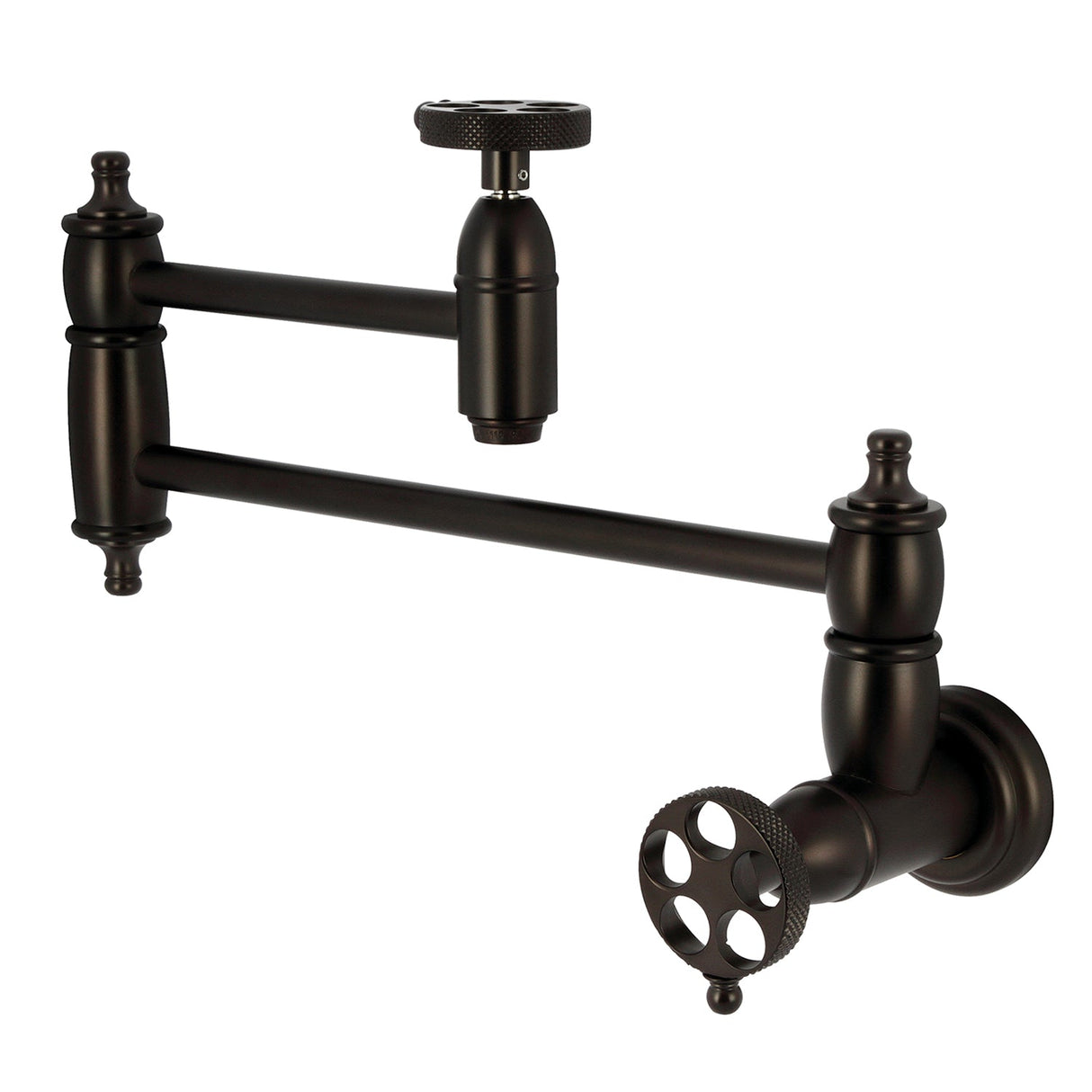 Webb KS3105RKX Two-Handle 1-Hole Wall Mount Pot Filler with Knurled Handle, Oil Rubbed Bronze