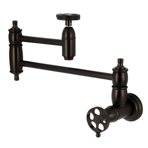 Webb KS3105RKX Two-Handle 1-Hole Wall Mount Pot Filler with Knurled Handle, Oil Rubbed Bronze