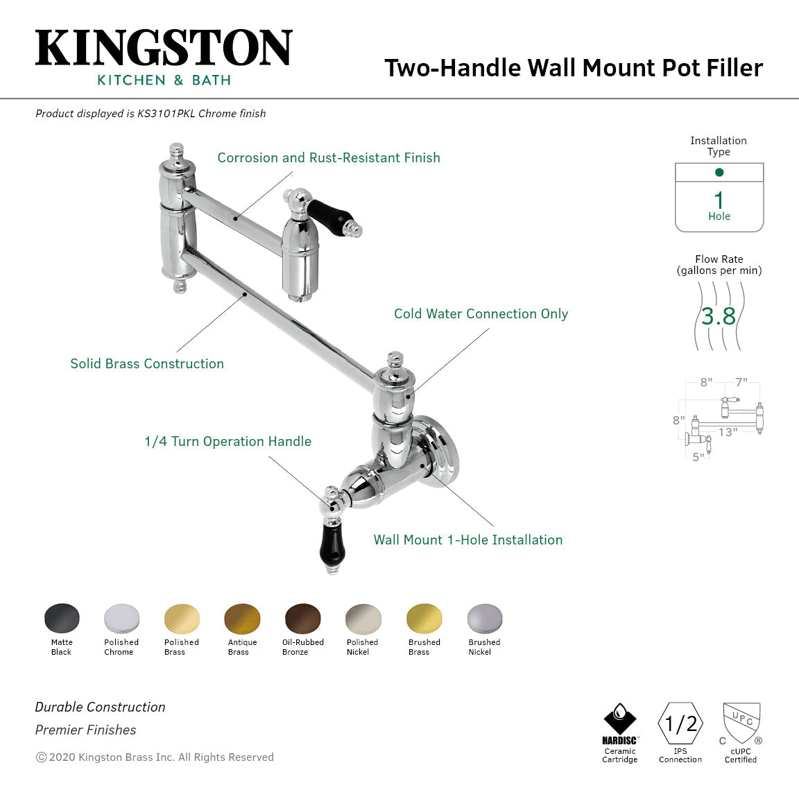 Duchess KS3106PKL Pot Filler, Polished Nickel