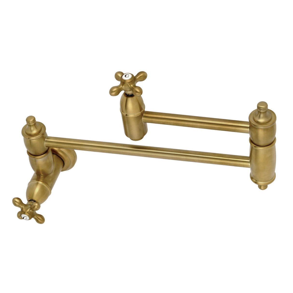 Restoration KS3107AX Two-Handle 1-Hole Wall Mount Pot Filler, Brushed Brass