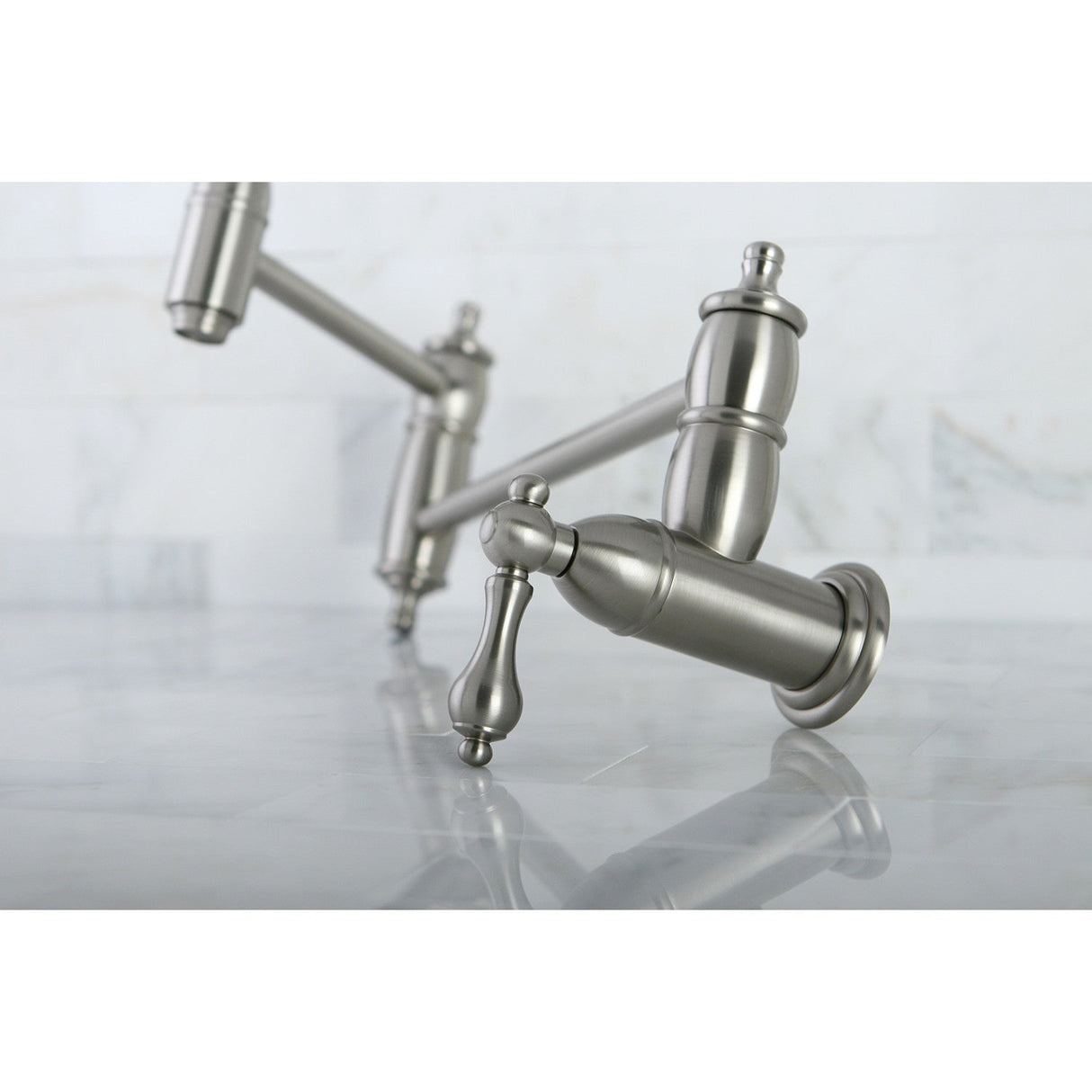 Restoration KS3108AL Two-Handle 1-Hole Wall Mount Pot Filler, Brushed Nickel