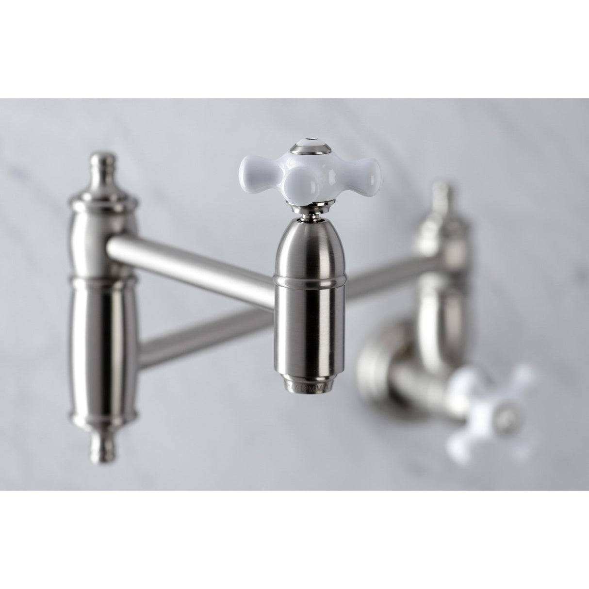 Restoration KS3108PX Two-Handle 1-Hole Wall Mount Pot Filler, Brushed Nickel