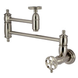 Webb KS3108RKX Two-Handle 1-Hole Wall Mount Pot Filler with Knurled Handle, Brushed Nickel