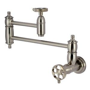 Wendell KS3108RKZ Two-Handle 1-Hole Wall Mount Pot Filler with Knurled Handle, Brushed Nickel