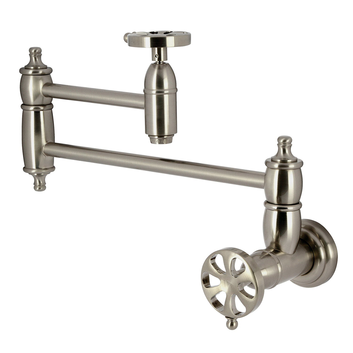 Belknap KS3108RX Two-Handle Wall Mount Pot Filler, Brushed Nickel