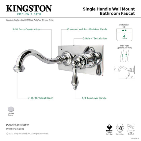 Vintage KS3111AL Single-Handle 2-Hole Wall Mount Bathroom Faucet, Polished Chrome
