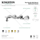 Whitaker KS3123KL Two-Handle 3-Hole Wall Mount Bathroom Faucet, Antique Brass