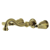 Whitaker KS3123KL Two-Handle 3-Hole Wall Mount Bathroom Faucet, Antique Brass