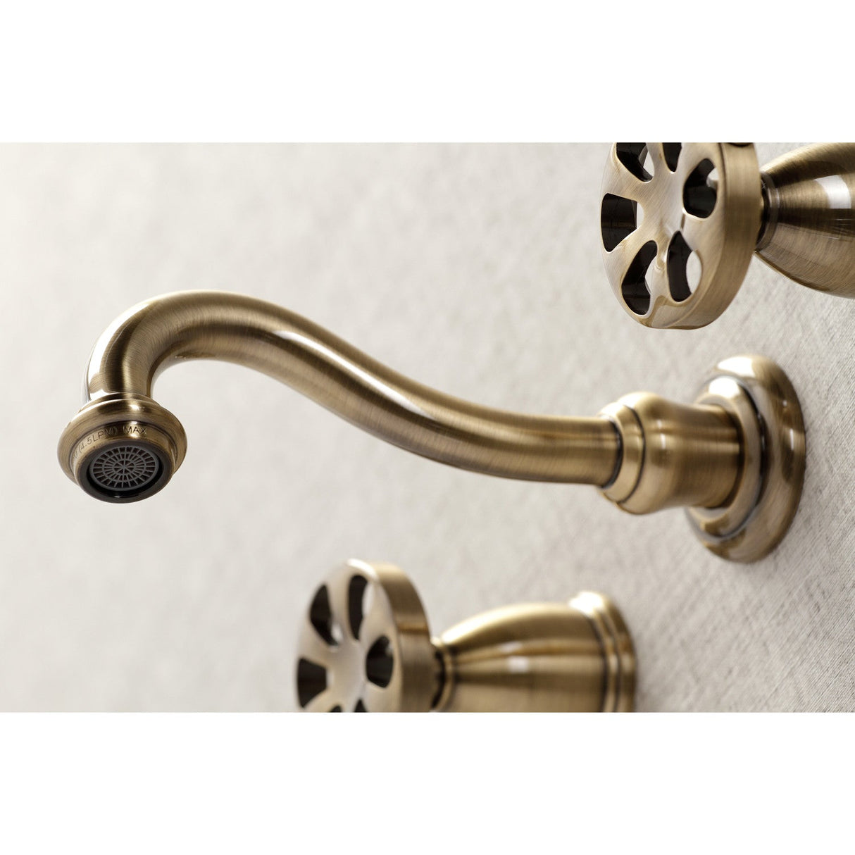 Belknap KS3123RX Two-Handle 3-Hole Wall Mount Bathroom Faucet, Antique Brass