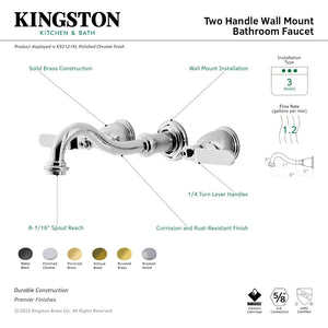 Whitaker KS3128KL Two-Handle 3-Hole Wall Mount Bathroom Faucet, Brushed Nickel