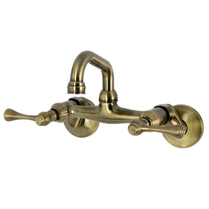 Kingston KS312AB Two-Handle 2-Hole Wall Mount Bar Faucet, Antique Brass
