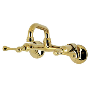 Kingston KS312PB Two-Handle 2-Hole Wall Mount Bar Faucet, Polished Brass