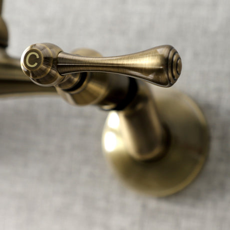 Kingston KS313AB Two-Handle 2-Hole Wall Mount Kitchen Faucet, Antique Brass