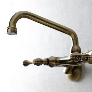 Kingston KS313AB Two-Handle 2-Hole Wall Mount Kitchen Faucet, Antique Brass
