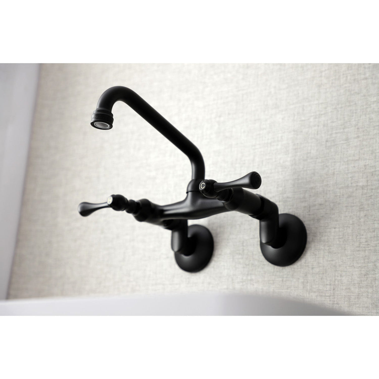 Kingston KS313MB Two-Handle 2-Hole Wall Mount Kitchen Faucet, Matte Black