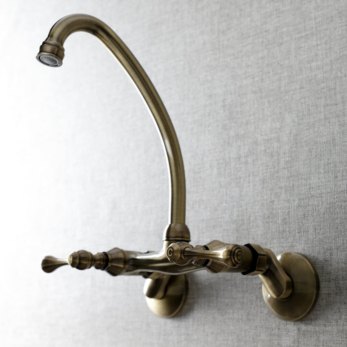 Kingston KS314AB Two-Handle 2-Hole Wall Mount Kitchen Faucet, Antique Brass