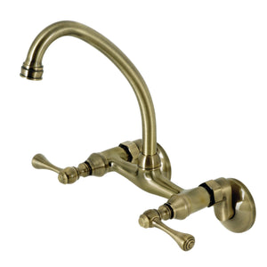 Kingston KS314AB Two-Handle 2-Hole Wall Mount Kitchen Faucet, Antique Brass