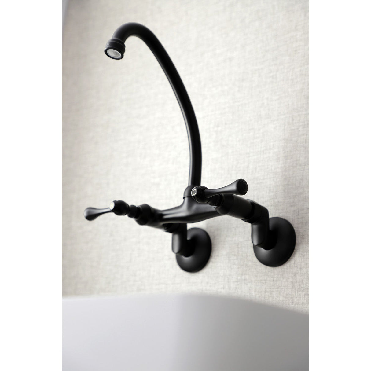 Kingston KS314MB Two-Handle 2-Hole Wall Mount Kitchen Faucet, Matte Black