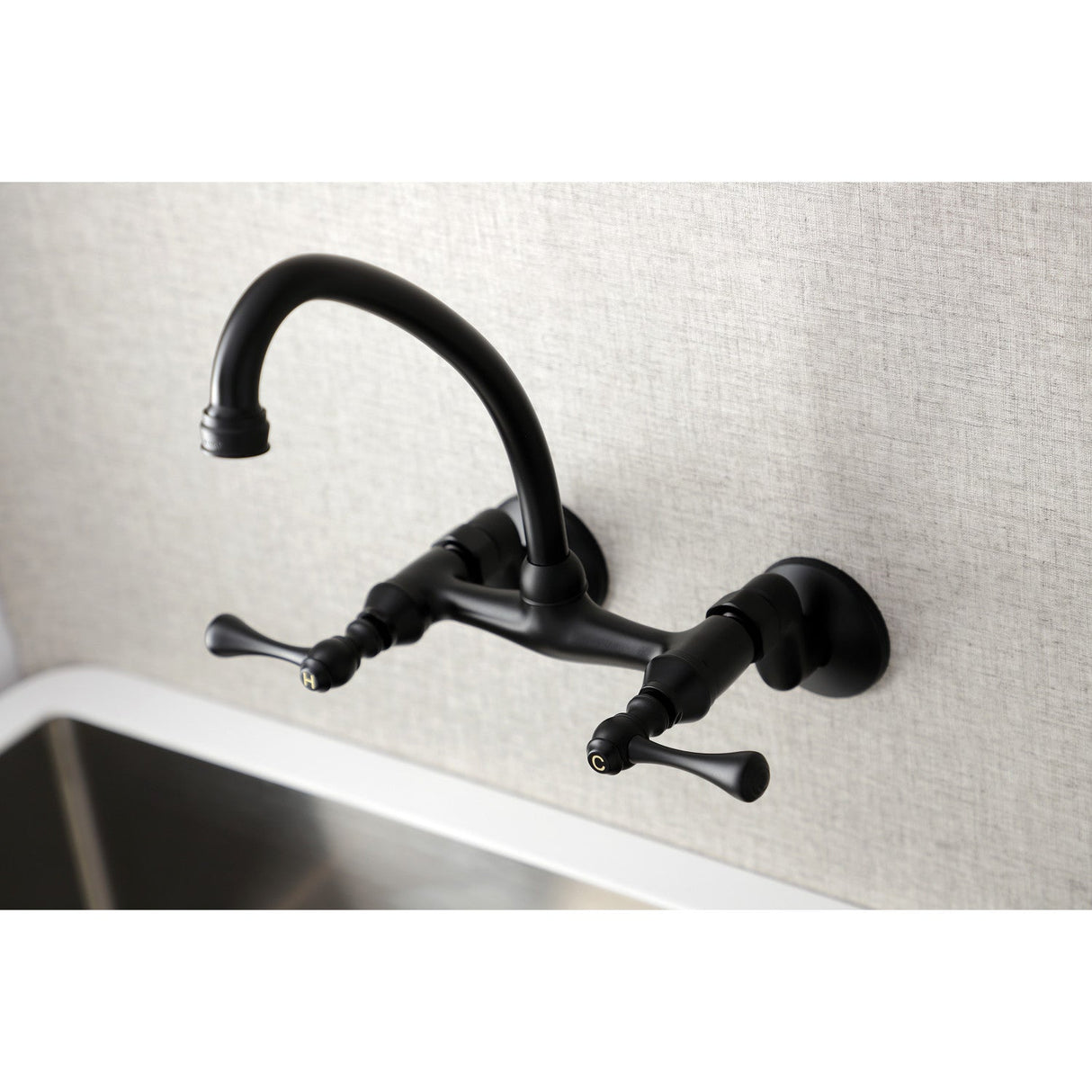 Kingston KS314MB Two-Handle 2-Hole Wall Mount Kitchen Faucet, Matte Black