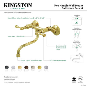 Kingston KS316C Two-Handle 2-Hole Wall Mount Bathroom Faucet, Polished Chrome