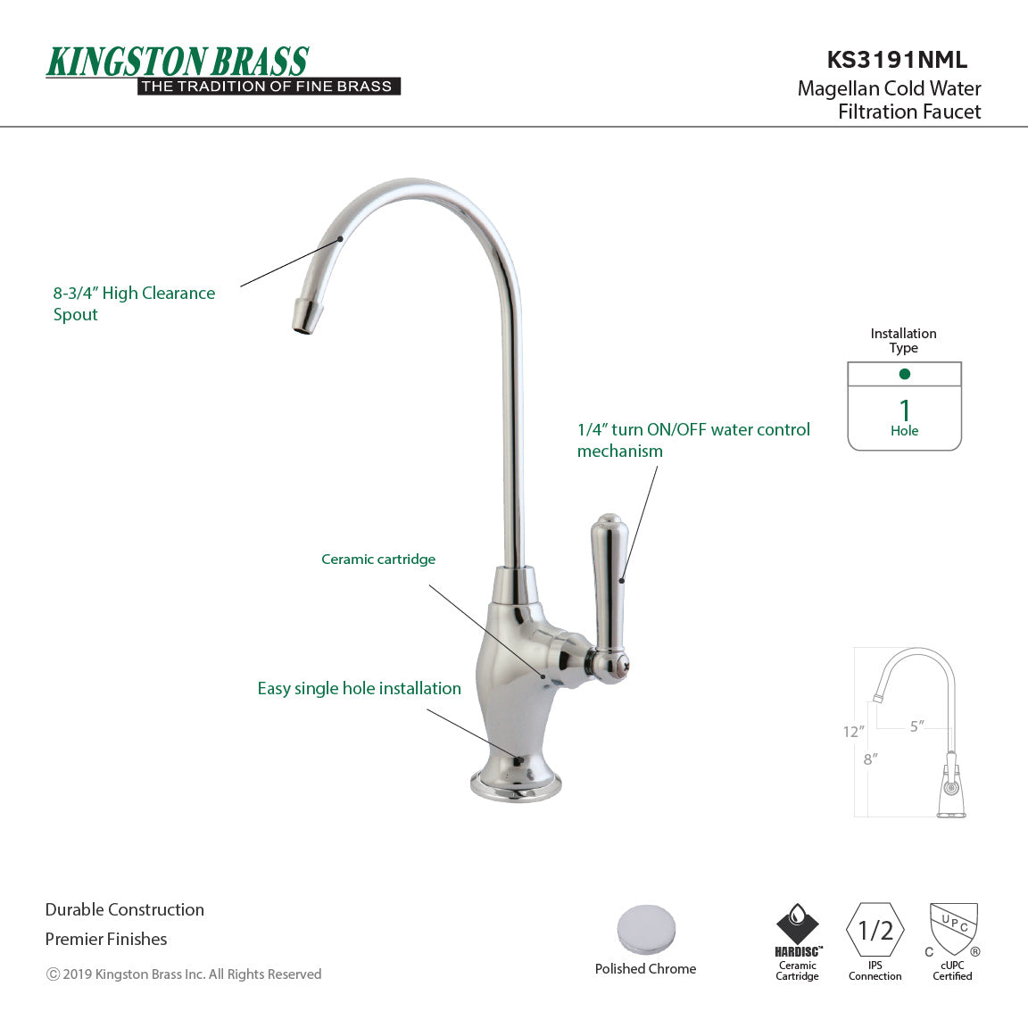 Magellan KS3191NML Single-Handle 1-Hole Deck Mount Water Filtration Faucet, Polished Chrome