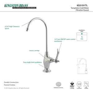 Templeton KS3191TL Single-Handle 1-Hole Deck Mount Water Filtration Faucet, Polished Chrome