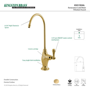 Restoration KS3192AL Single-Handle 1-Hole Deck Mount Water Filtration Faucet, Polished Brass