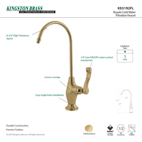 Royale KS3192FL Single-Handle 1-Hole Deck Mount Water Filtration Faucet, Polished Brass