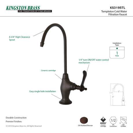 Templeton KS3195TL Single-Handle 1-Hole Deck Mount Water Filtration Faucet, Oil Rubbed Bronze