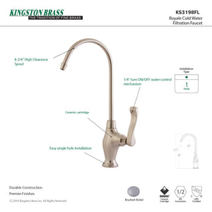 Royale KS3198FL Single-Handle 1-Hole Deck Mount Water Filtration Faucet, Brushed Nickel
