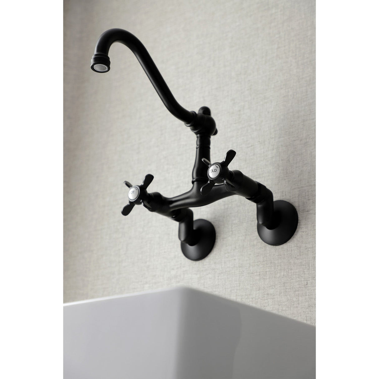 Essex KS3220BEX Two-Handle 2-Hole Wall Mount Kitchen Faucet, Matte Black