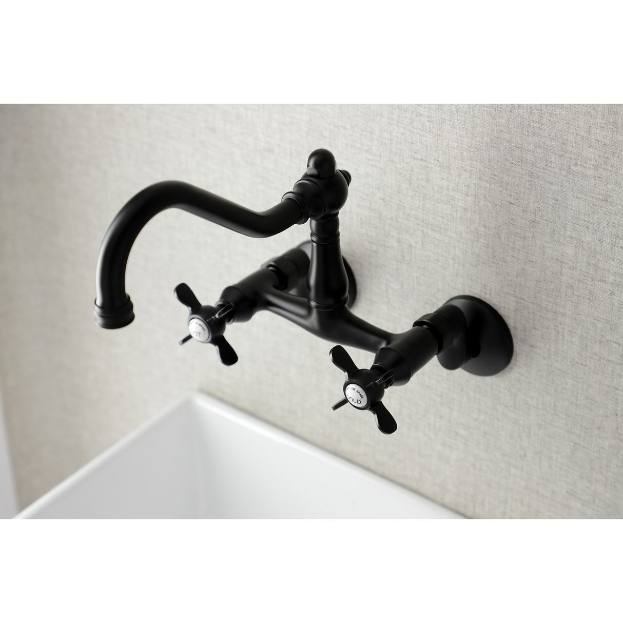 Essex KS3220BEX Two-Handle 2-Hole Wall Mount Kitchen Faucet, Matte Black