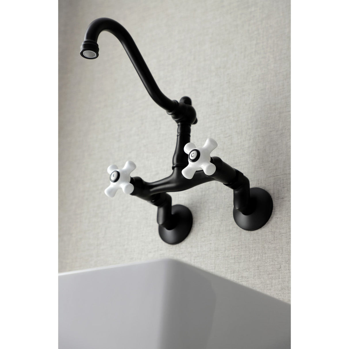 Vintage KS3220PX Two-Handle 2-Hole Wall Mount Kitchen Faucet, Matte Black