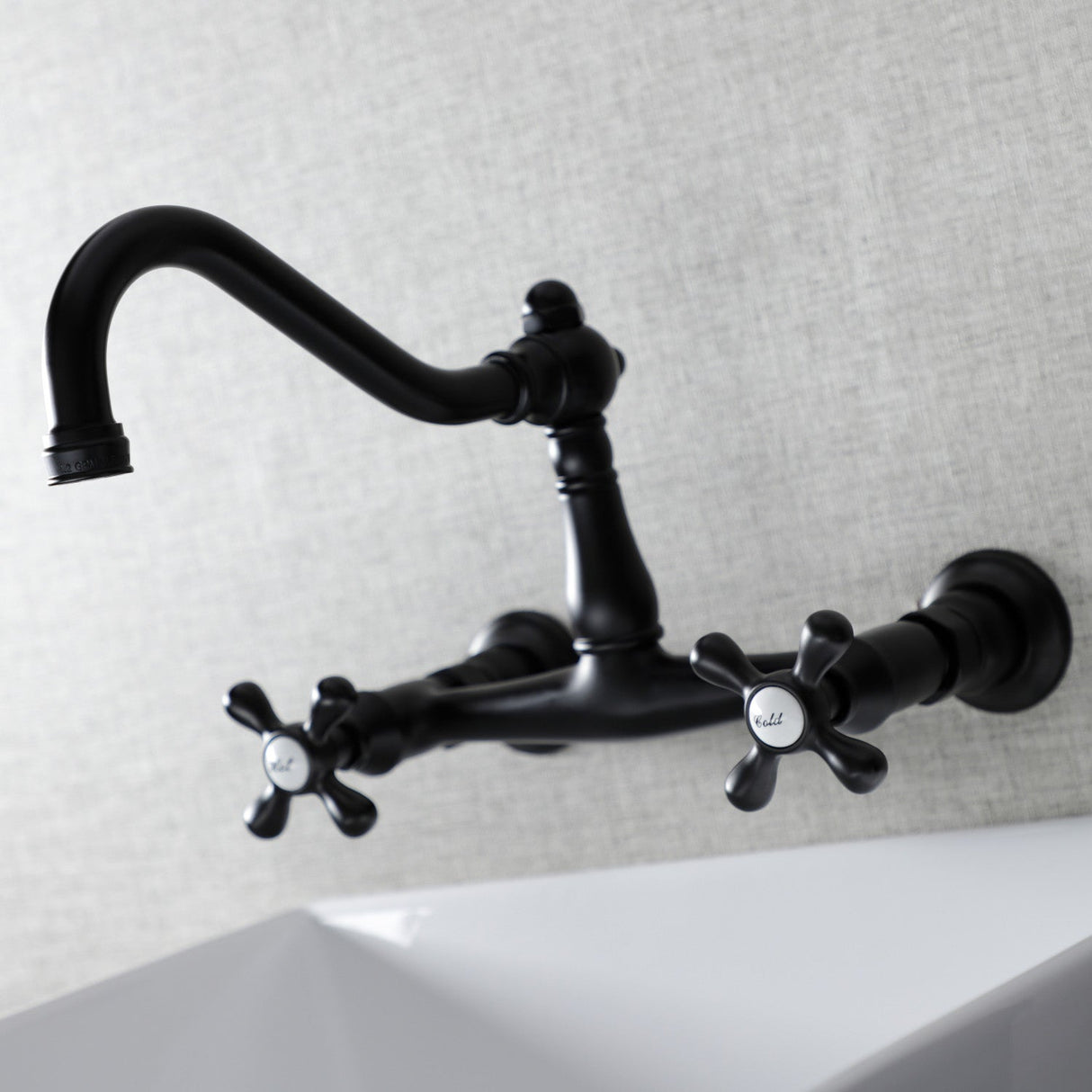 Vintage KS3240AX Two-Handle 2-Hole Wall Mount Bathroom Faucet, Matte Black