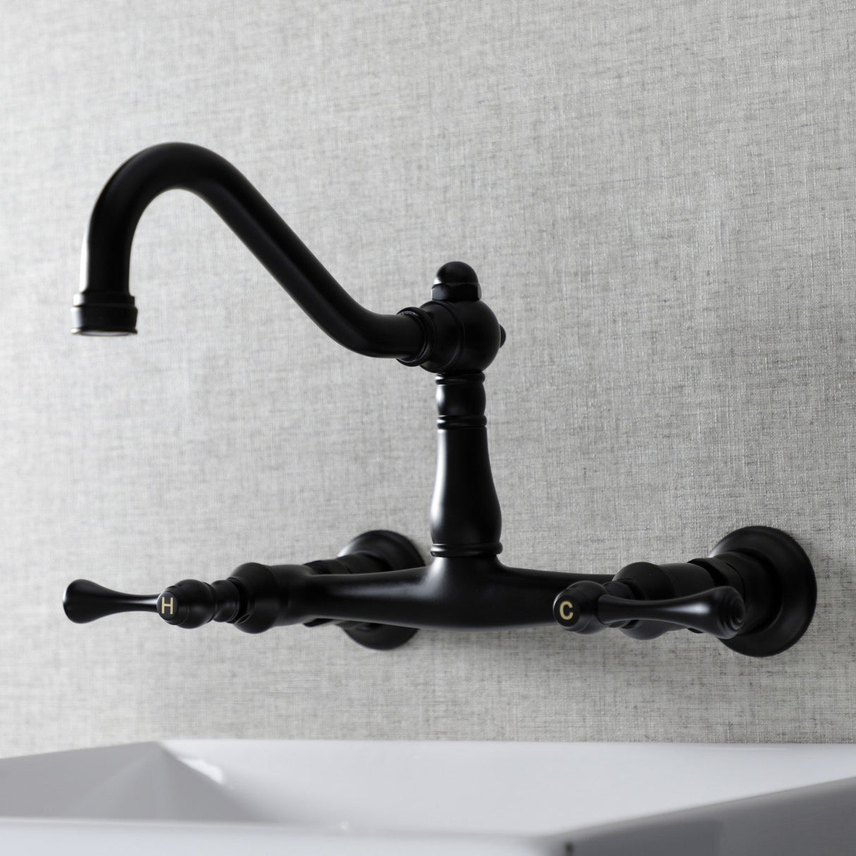 Vintage KS3240BL Two-Handle 2-Hole Wall Mount Bathroom Faucet, Matte Black