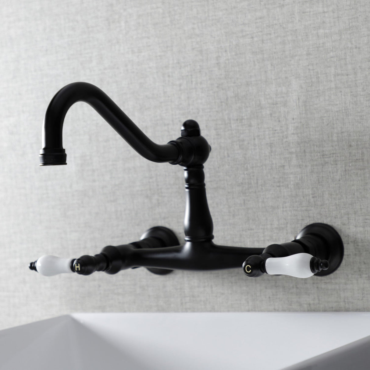 Vintage KS3240PL Two-Handle 2-Hole Wall Mount Bathroom Faucet, Matte Black