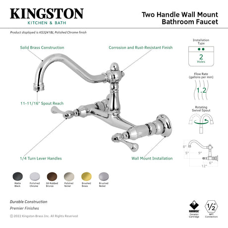 Vintage KS3241BL Two-Handle 2-Hole Wall Mount Bathroom Faucet, Polished Chrome