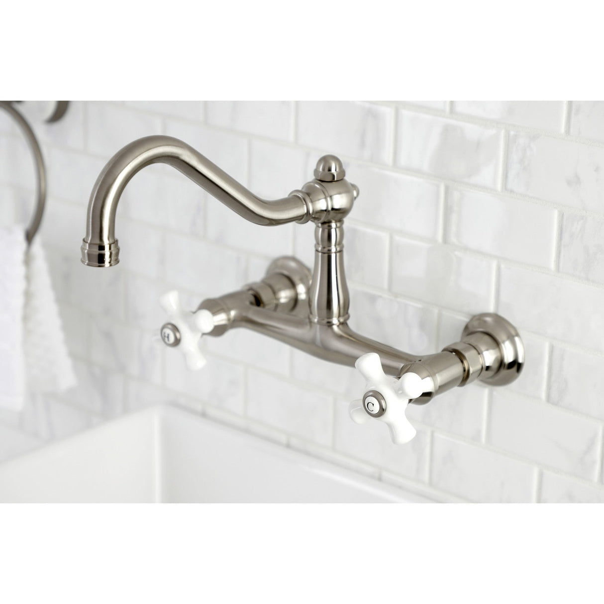Vintage KS3248PX Two-Handle 2-Hole Wall Mount Bathroom Faucet, Brushed Nickel