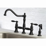 Restoration KS3270ALBS Two-Handle 4-Hole Deck Mount Bridge Kitchen Faucet with Side Sprayer, Matte Black