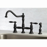 Restoration KS3270ALBS Two-Handle 4-Hole Deck Mount Bridge Kitchen Faucet with Side Sprayer, Matte Black