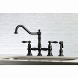 Restoration KS3270ALBS Two-Handle 4-Hole Deck Mount Bridge Kitchen Faucet with Side Sprayer, Matte Black