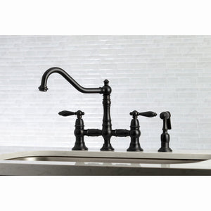 Restoration KS3270ALBS Two-Handle 4-Hole Deck Mount Bridge Kitchen Faucet with Side Sprayer, Matte Black