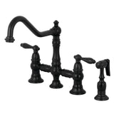 Restoration KS3270ALBS Two-Handle 4-Hole Deck Mount Bridge Kitchen Faucet with Side Sprayer, Matte Black