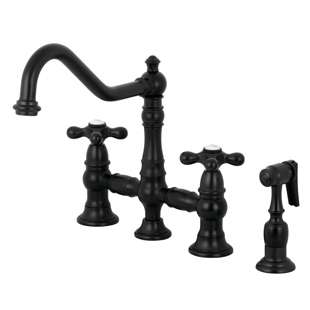 Restoration KS3270AXBS Two-Handle 4-Hole Deck Mount Bridge Kitchen Faucet with Side Sprayer, Matte Black