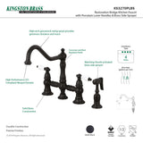 Restoration KS3270PLBS Two-Handle 4-Hole Deck Mount Bridge Kitchen Faucet with Side Sprayer, Matte Black